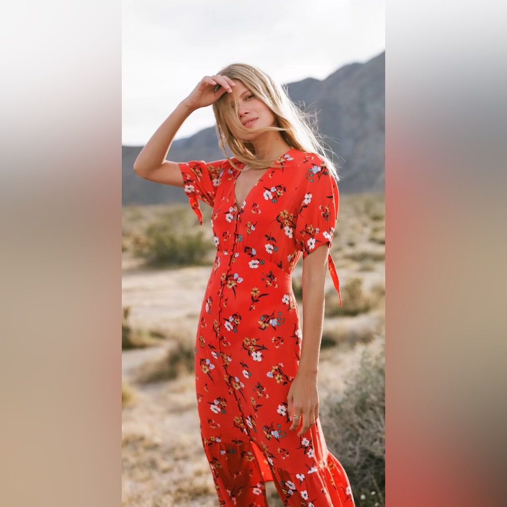 Maeve by Anthropologie Eudora orange floral button-front midi dress